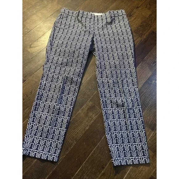 J. Crew Cafe Capri Nautical Rope Print Navy Blue/White Crop Ankle Pant Size 8 - Picture 1 of 6